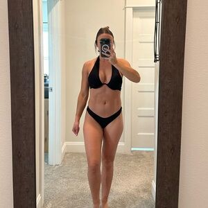 Black, plunging neck, bikini